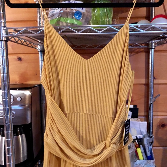 Express Twist Front Rib Sheath Midi Yellow Dress - Picture 7 of 11